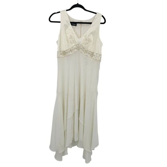 90s Ivory Satin Chiffon Tiered Lingerie Nightgown Sz XL Rhinestone Tail Bridal - Picture 2 of 12